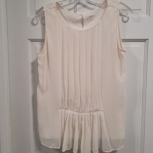 LOFT Ivory Chiffon Pleated Sleeveless Peplum Blouse w. Keyhole Back - Med. EUC